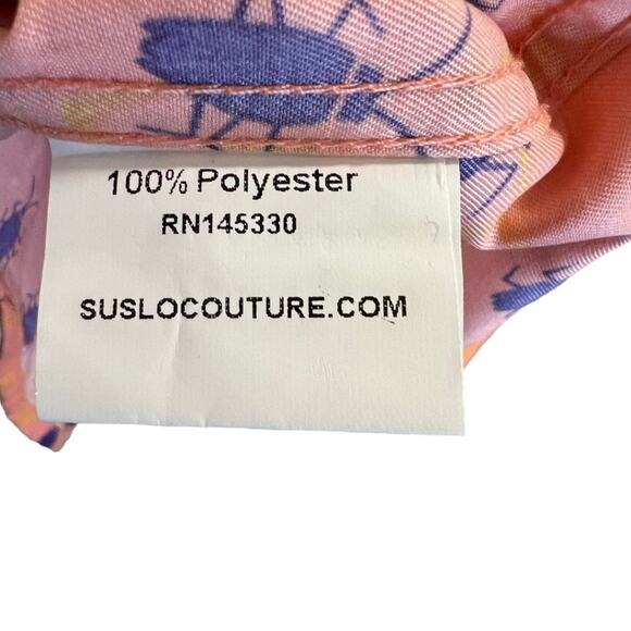 SUSLO Couture Size XL Men’s Button Up Shirt Peach Orange Purple Bugs Slim Fit - Picture 5 of 11